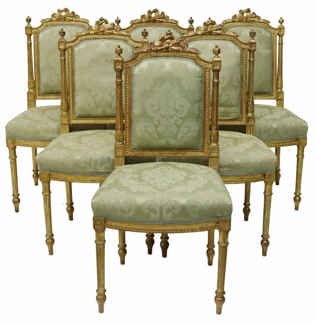 (6) LOUIS XVI STYLE UPHOLSTERED GILTWOOD CHAIRS (1 of 3)