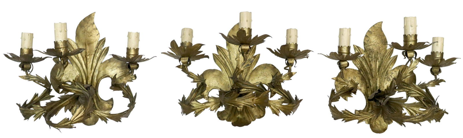 (3) FLORENTINE GILT IRON THREE LIGHT WALL SCONCES (1 of 3)