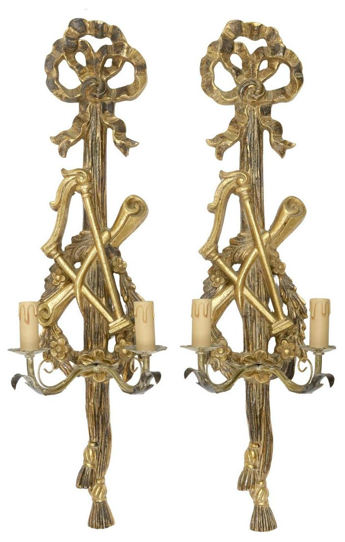 (2) LOUIS XVI STYLE GILTWOOD TWO-LIGHT SCONCES (1 of 3)