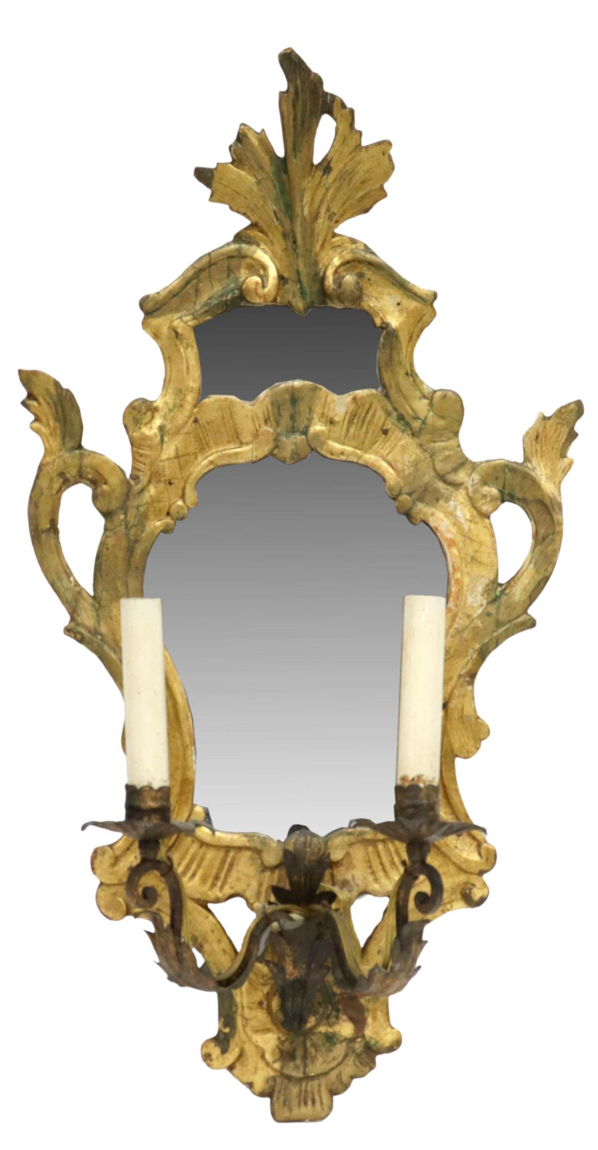 FLORENTINE GILTWOOD MIRRORED TWO-LIGHT WALL SCONCE (1 of 3)