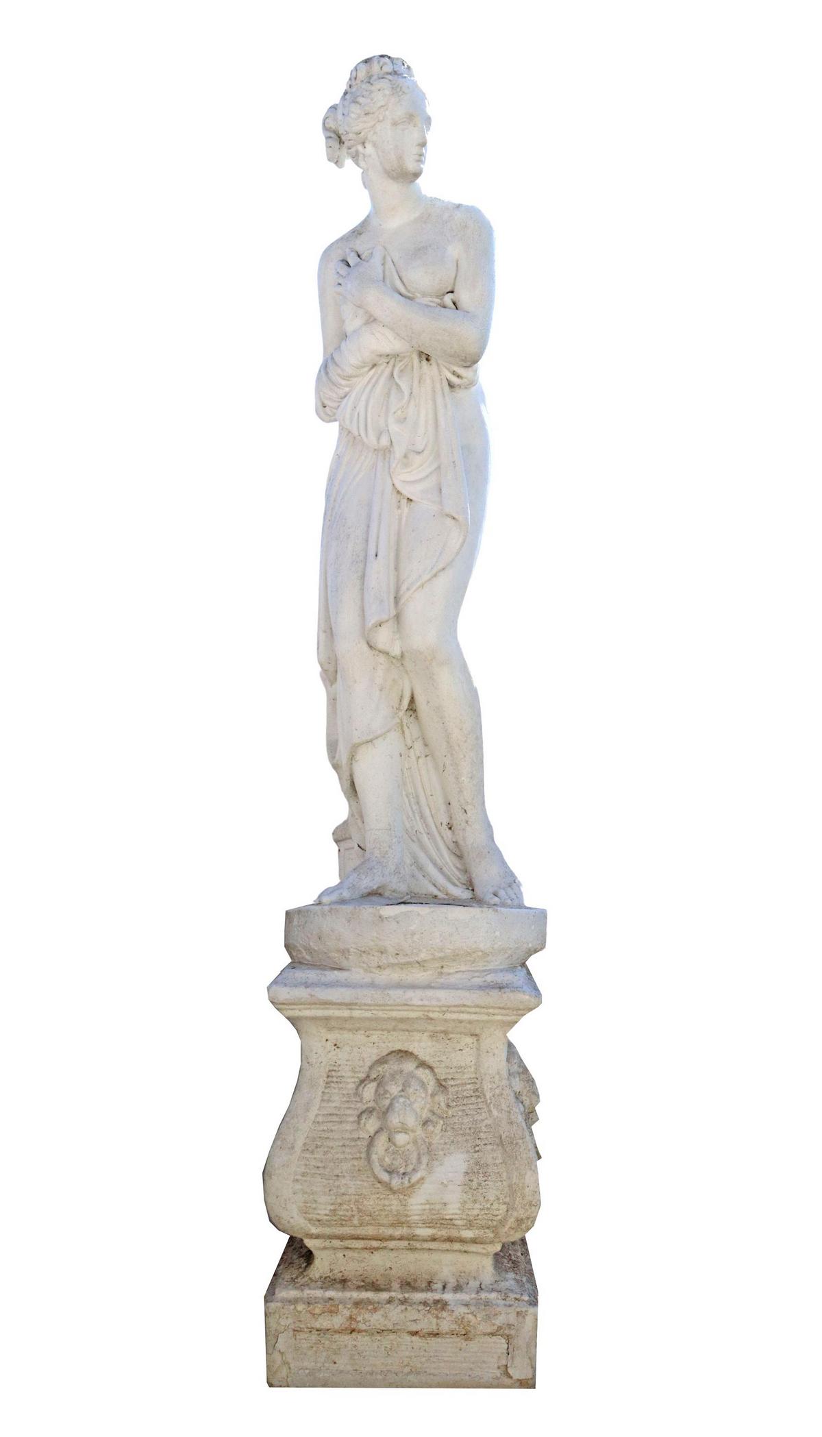 CAST STONE GARDEN STATUE, PANDORA ON BASE, 70"H (1 of 2)