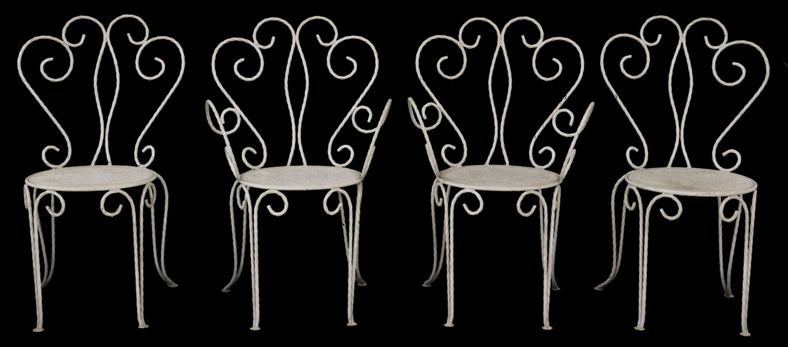 (4) FRENCH WHITE WROUGHT IRON PATIO GARDEN CHAIRS (1 of 3)