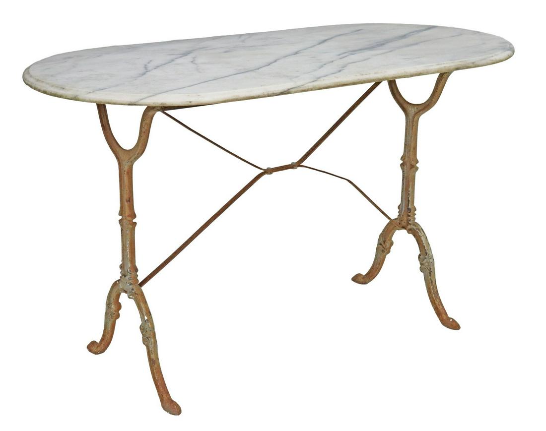 FRENCH MARBLE-TOP CAST IRON BISTRO TABLE (1 of 3)