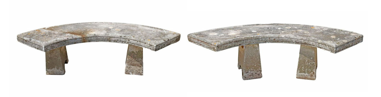 (2) FRENCH CAST STONE CURVED GARDEN BENCHES (1 of 2)