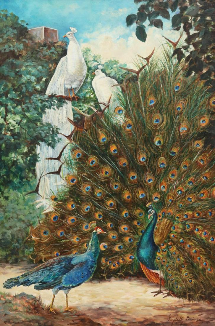 GAYDELL BAINES (1910-2000) PEACOCKS, 36" X 24" (1 of 4)