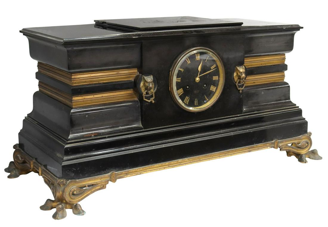 LARGE FRENCH SLATE-CASED MANTEL CLOCK (1 of 7)