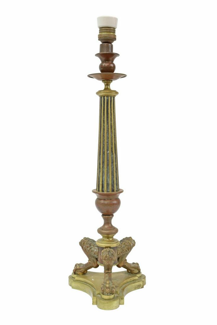 FRENCH CHARLES X BRONZE CANDLESTICK TABLE LAMP (1 of 3)