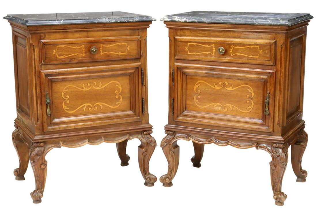 (2) LOUIS XV STYLE MARBLE-TOP MAHOGANY NIGHTSTANDS (1 of 6)