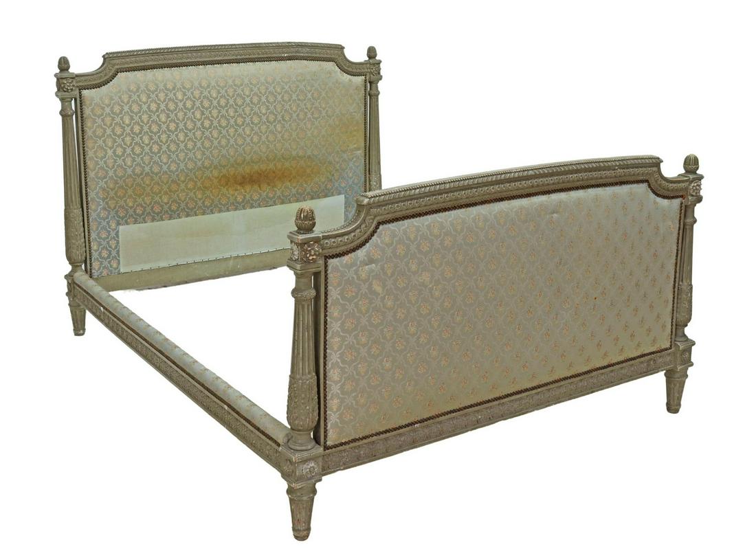 FRENCH LOUIS XVI STYLE PAINTED & UPHOLSTERED BED (1 of 2)