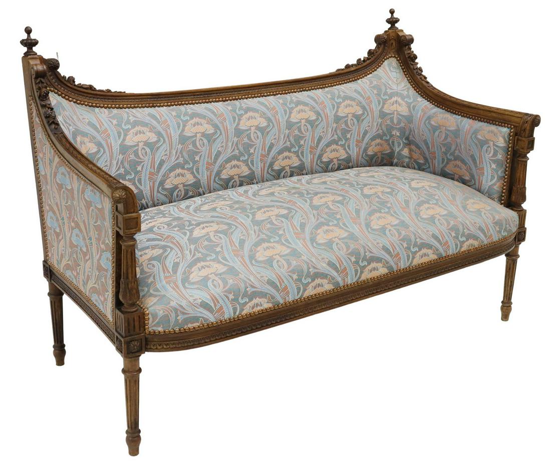 FRENCH LOUIS XVI STYLE WALNUT FRAMED SETTEE (1 of 3)