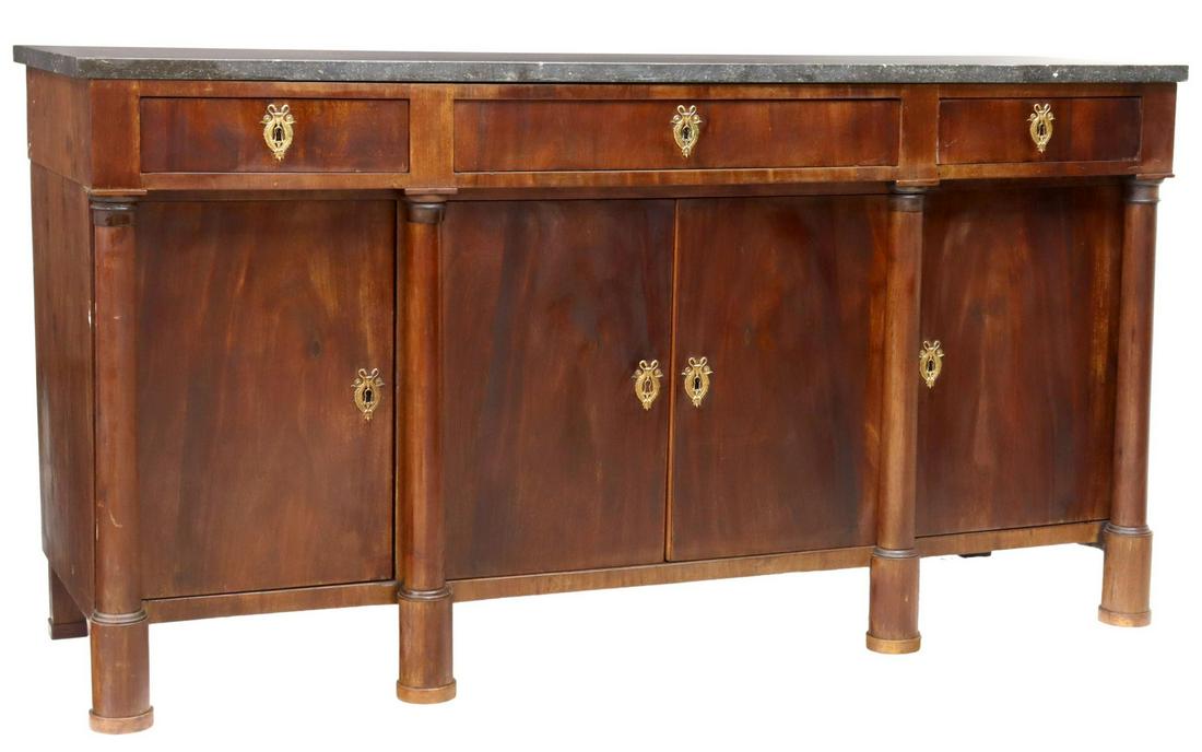 FRENCH EMPIRE STYLE MARBLE-TOP WALNUT SIDEBOARD (1 of 6)