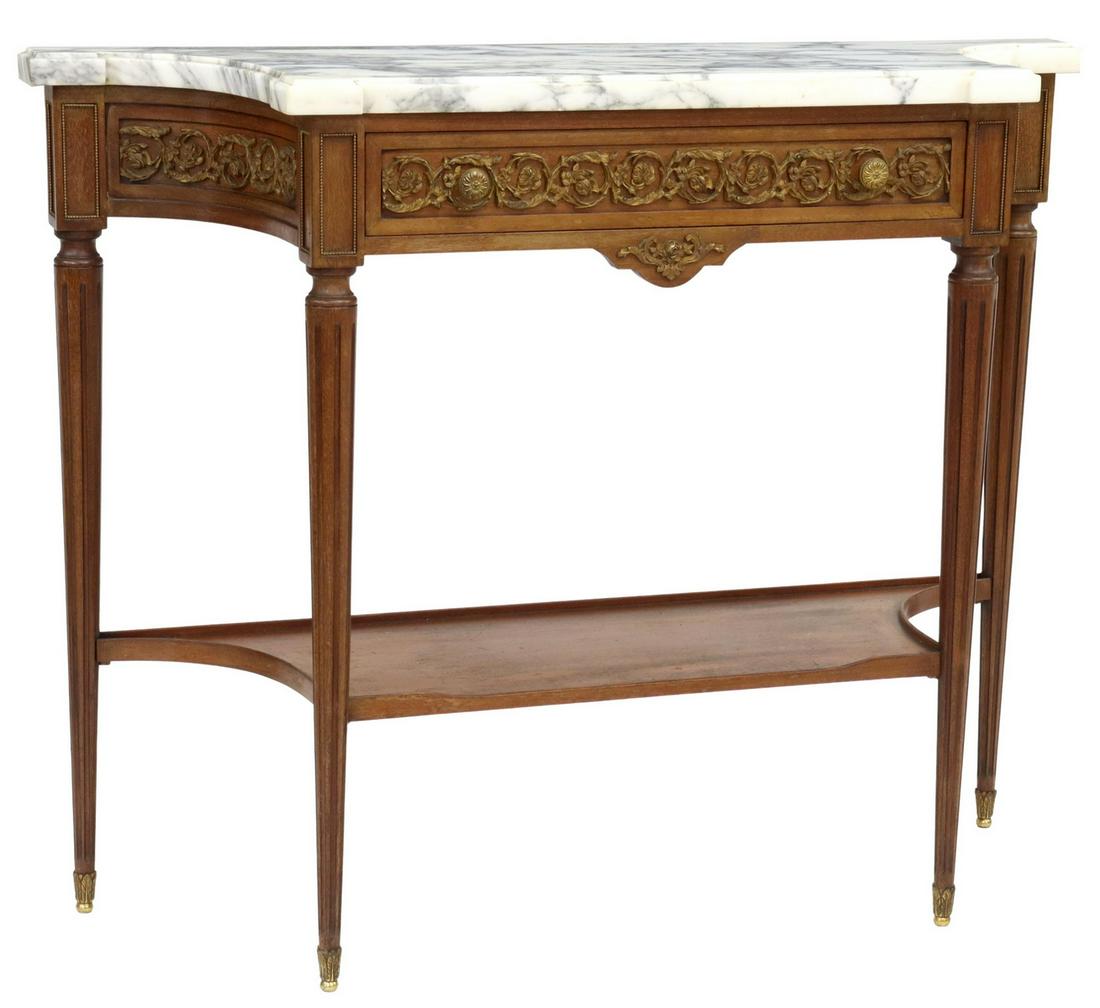 FRENCH LOUIS XVI STYLE MARBLE-TOP MAHOGANY CONSOLE (1 of 5)