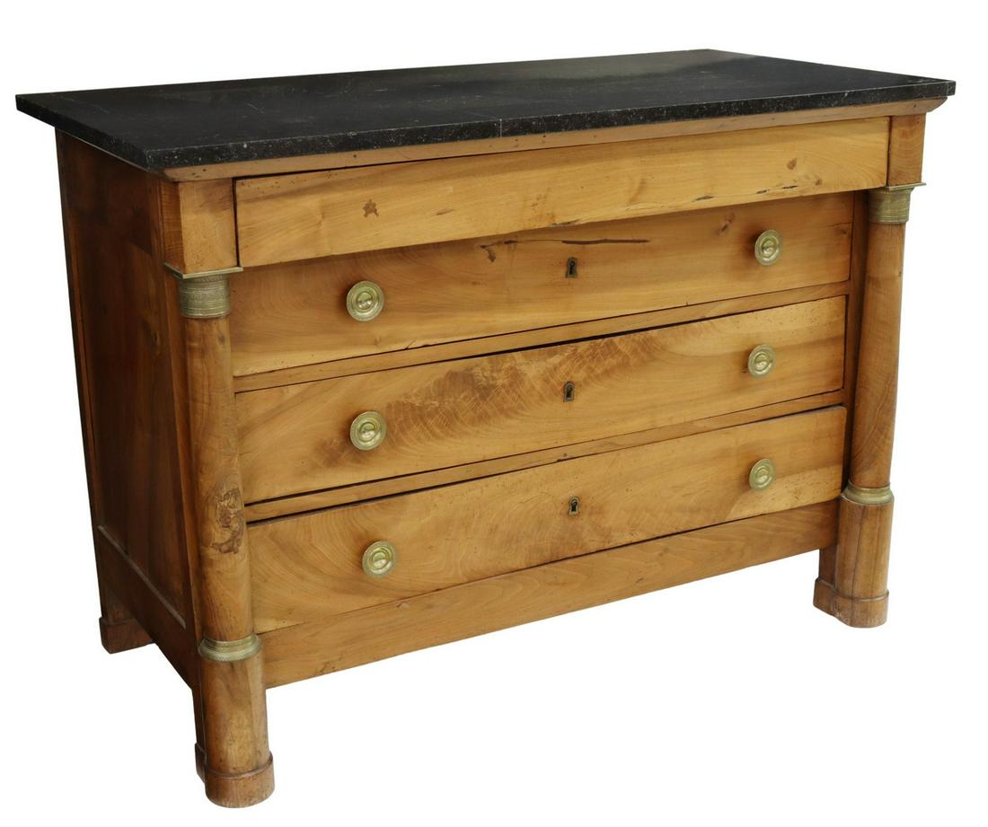 FRENCH EMPIRE STYLE MARBLE-TOP WALNUT COMMODE (1 of 5)