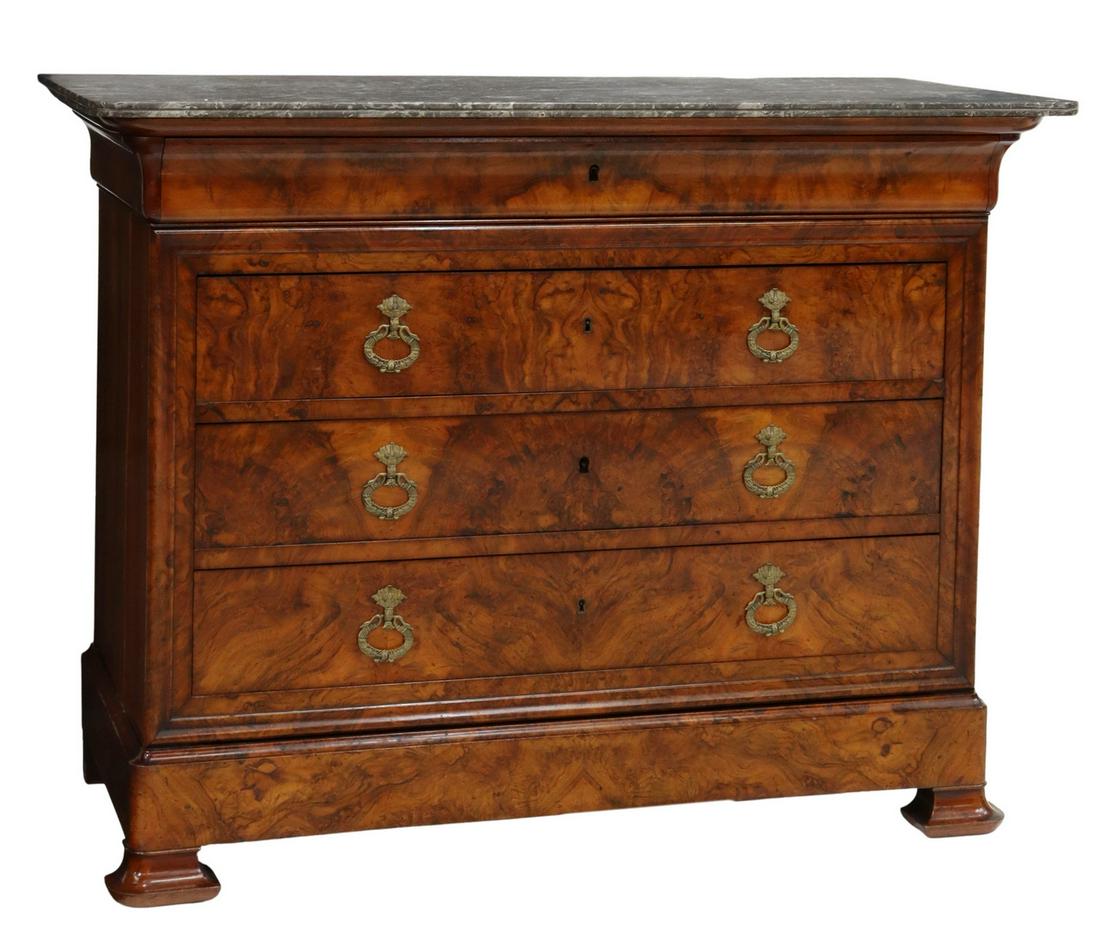 FRENCH CHARLES X MARBLE-TOP BURLWOOD COMMODE (1 of 5)