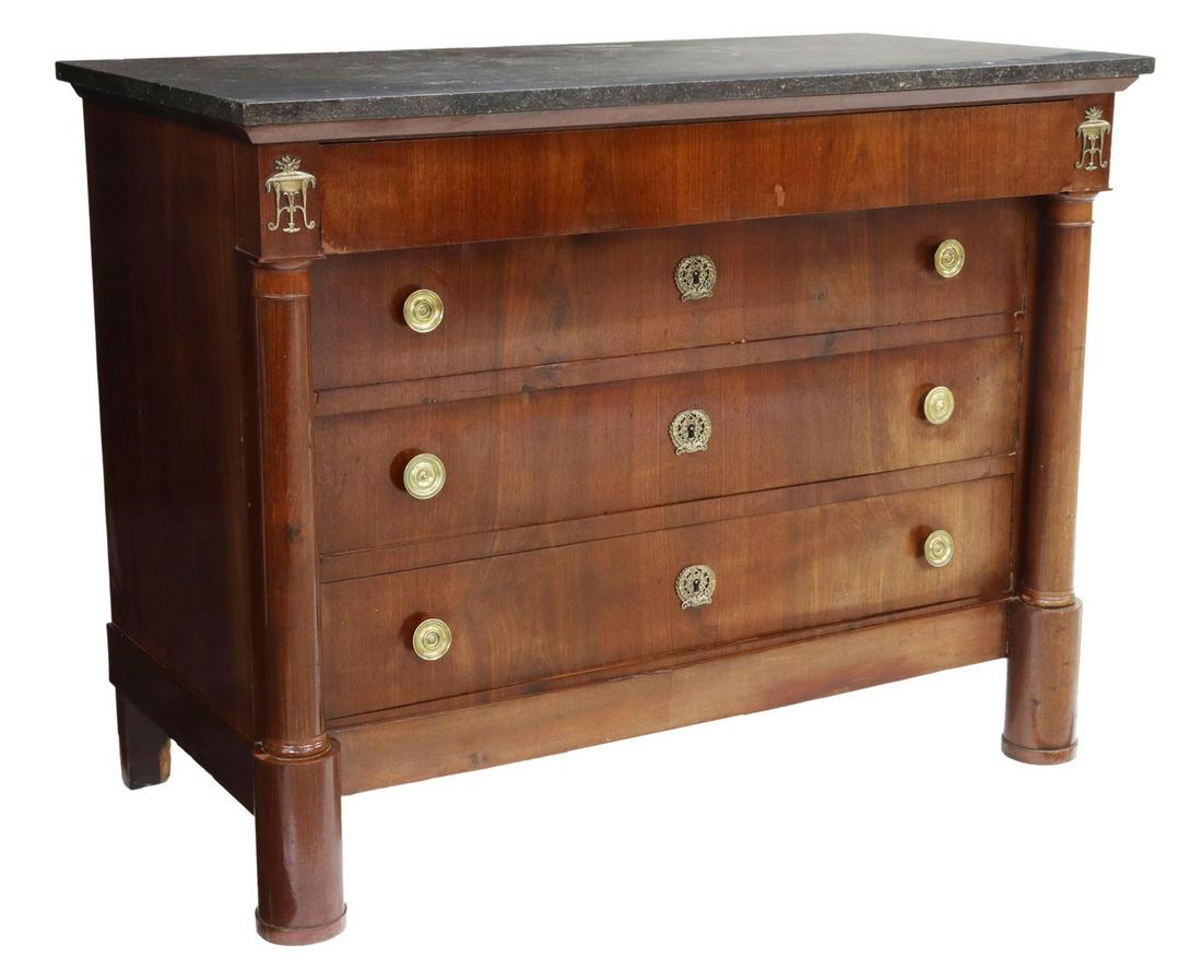 FRENCH EMPIRE STYLE MARBLE-TOP MAHOGANY COMMODE (1 of 5)