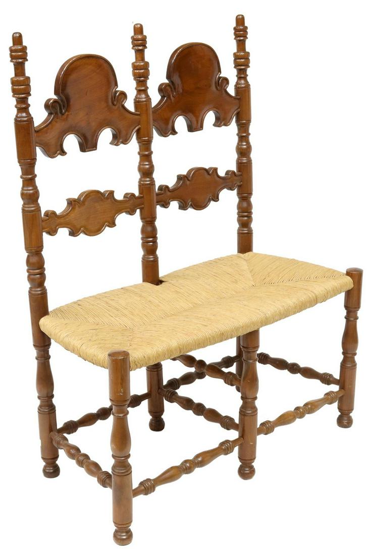 SPANISH WALNUT DOUBLE CHAIR BACK SETTEE BENCH (1 of 3)