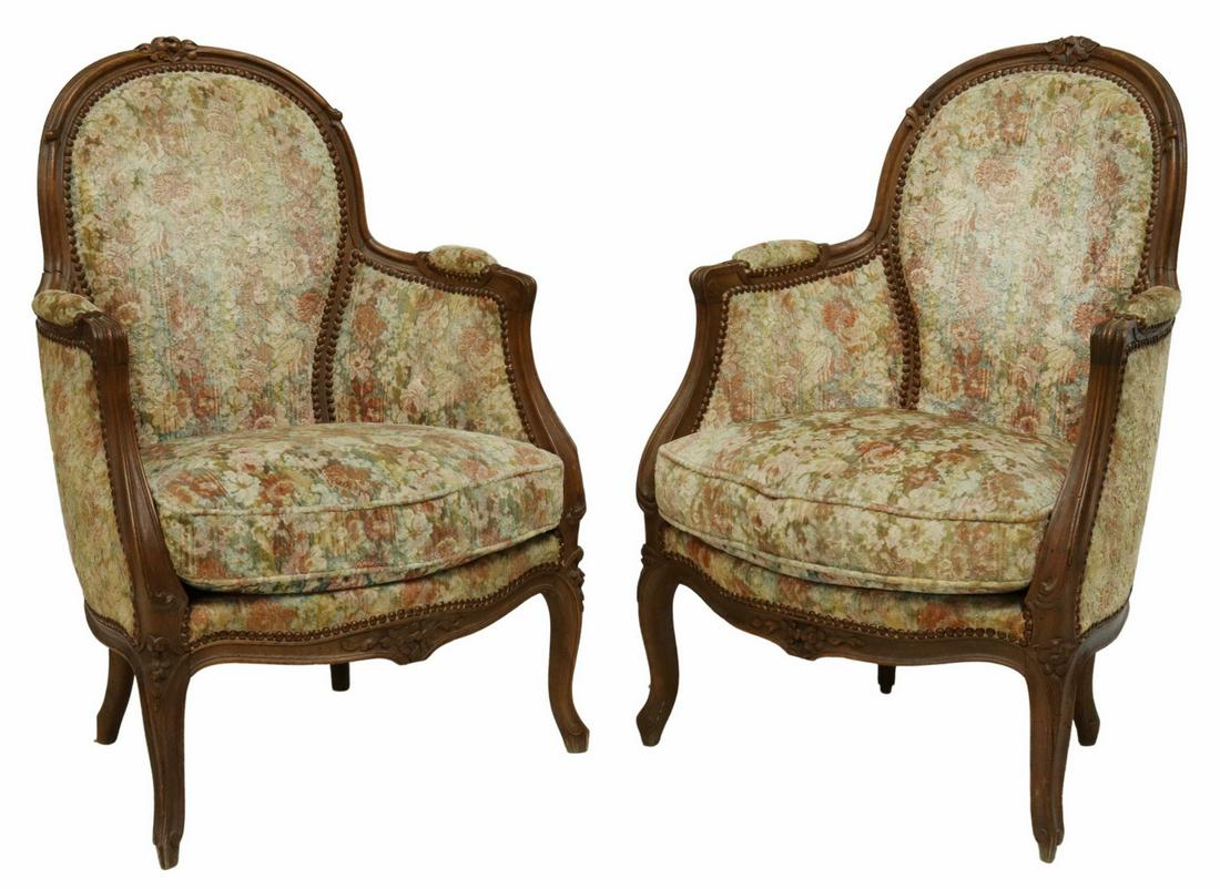 (2) FRENCH LOUIS XV STYLE UPHOLSTERED BERGERES (1 of 3)