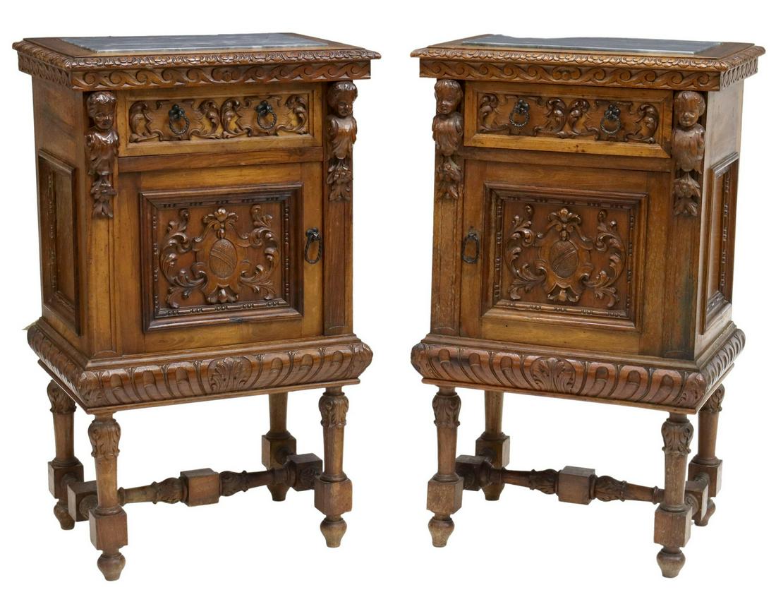 (2) ITALIAN RENAISSANCE REVIVAL CARVED NIGHTSTANDS (1 of 6)