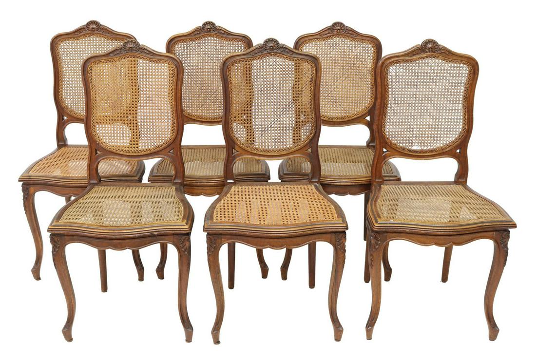 (6) FRENCH LOUIS XV STYLE WALNUT CANE SIDE CHAIRS (1 of 3)