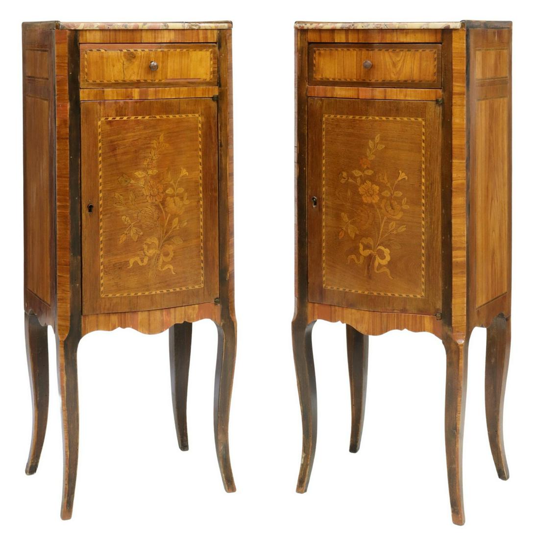 (2) FRENCH LOUIS XV STYLE MARQUETRY NIGHTSTANDS (1 of 6)