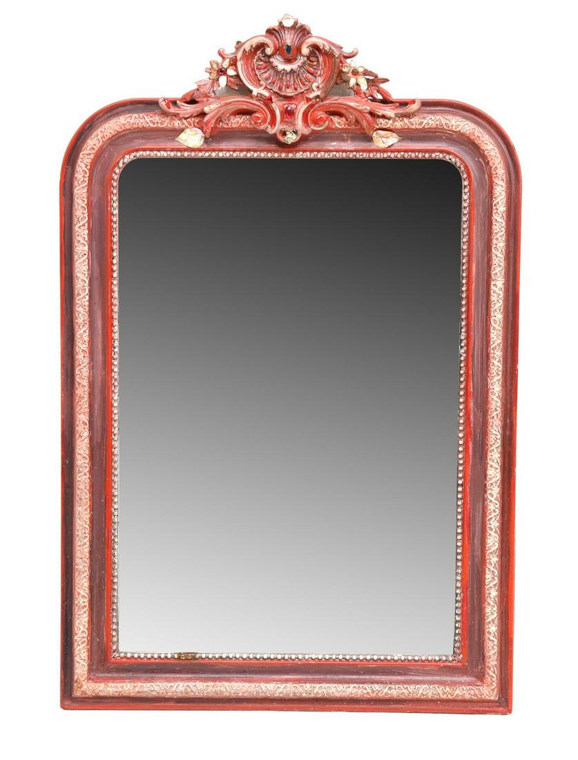 ITALIAN PAINTED ROCAILLE HANGING WALL MIRROR (1 of 4)