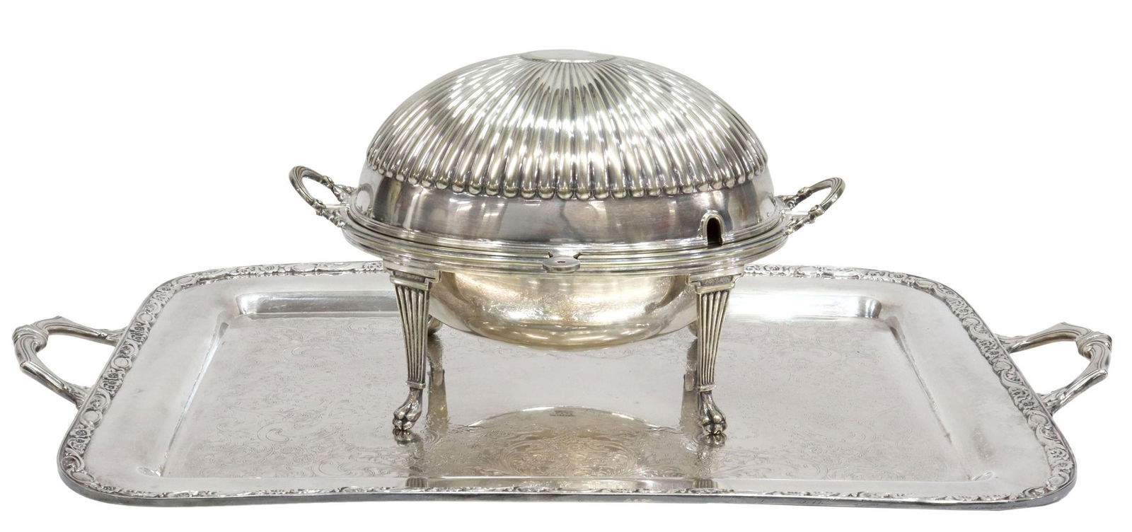 (2) SILVERPLATE TRAY & SHEFFIELD CHAFING DISH (1 of 8)