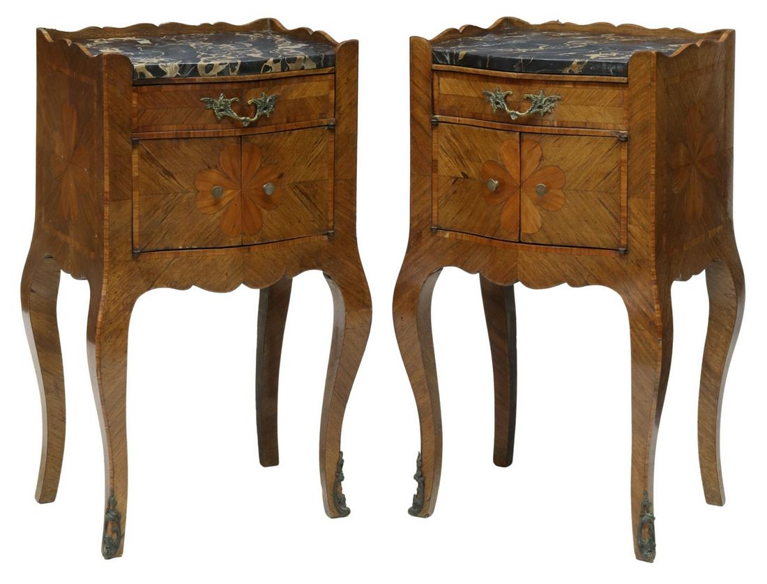 (2) LOUIS XV STYLE MARBLE-TOP BEDSIDE CABINETS (1 of 5)