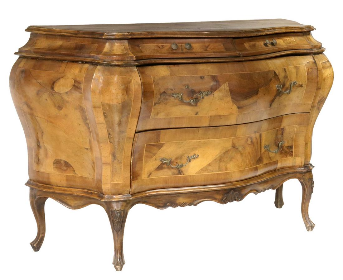 VENETIAN PATCHWORK WALNUT BOMBE COMMODE (1 of 5)