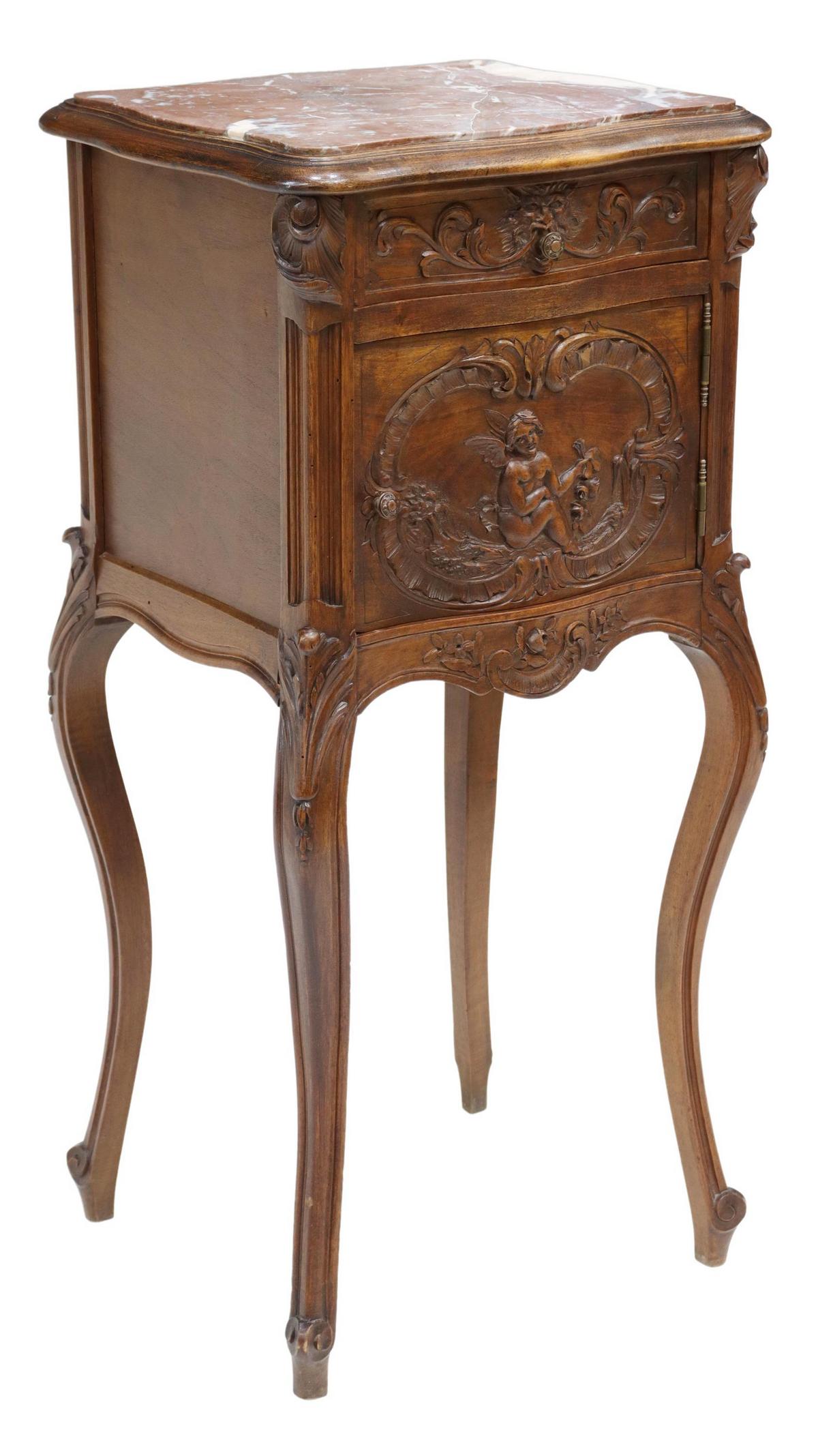 FRENCH LOUIS XV STYLE MARBLE-TOP BEDSIDE CABINET (1 of 6)