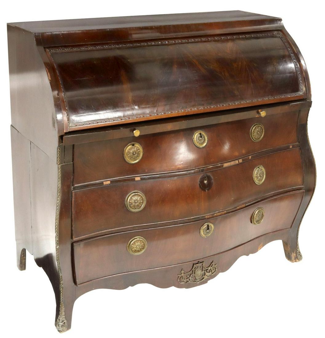 DUTCH MAHOGANY BOMBE CYLINDER DESK (1 of 7)