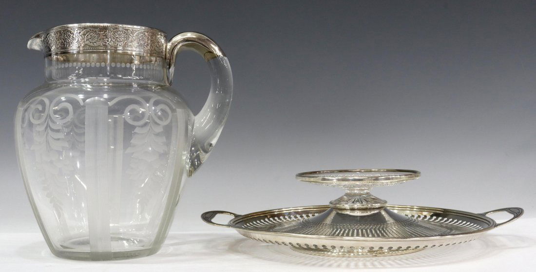 (2) STERLING & CUT GLASS RETICULATED TRAY, PITCHER (1 of 5)