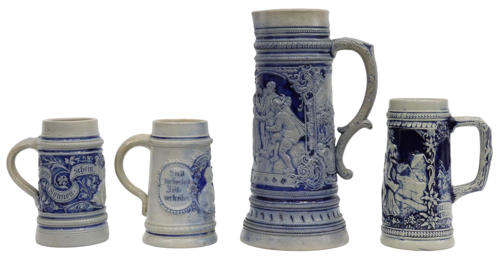 (4) GERMAN COBALT STONEWARE STEINS & PITCHER (1 of 2)