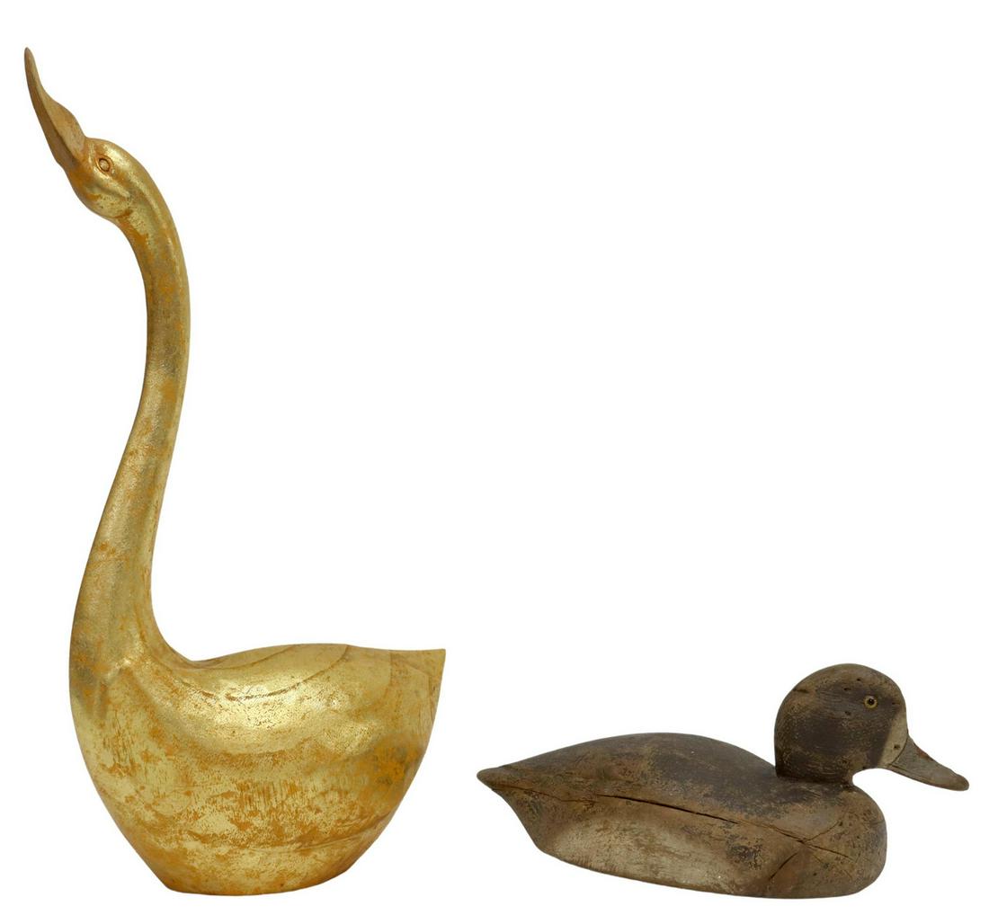 (2) DECORATIVE GILTWOOD SWAN & DUCK DECOY (1 of 3)