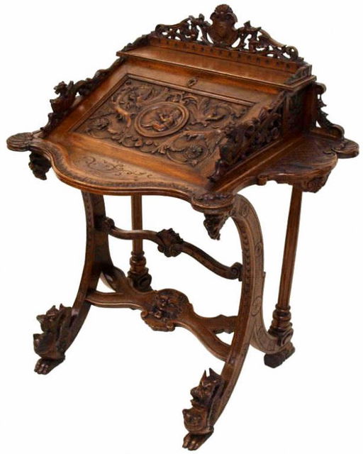 Ornate Antique French Rococo Revival Writing Desk
