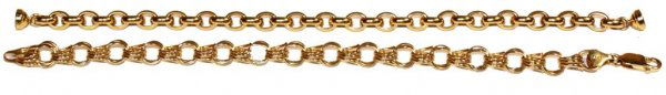 (2) LADIES 14KT YELLOW GOLD CHAN LINK BRACELETS: (lot of 2) Ladies 14kt yellow gold chain link bracelets, (1) marked Charpas, Peru, 8"l; (1) marked Italy, magnetic clasp closure, 8"l; 12.7 dwt total (including magnets)