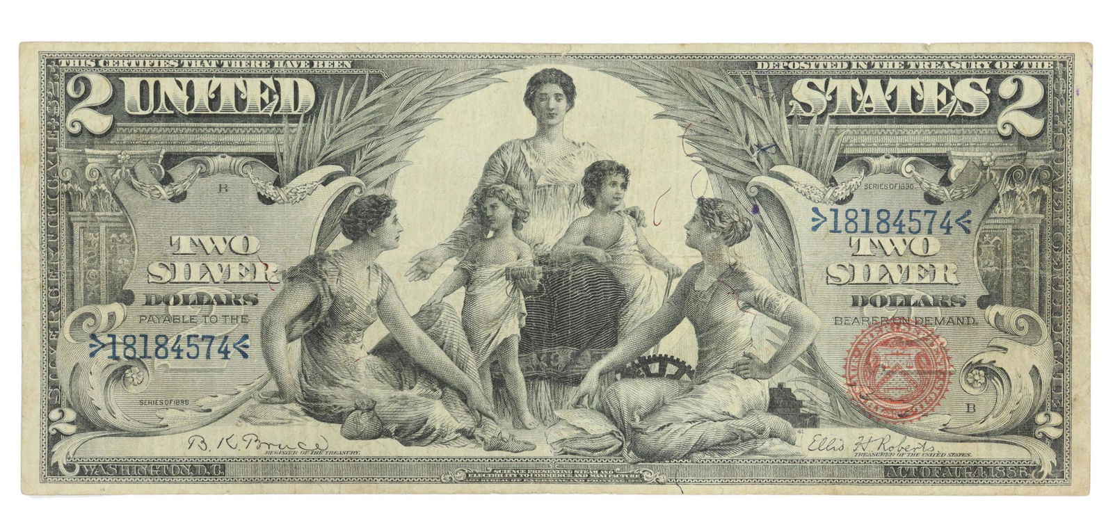 U.S. $2 SILVER CERTIFICATE 1896 EDUCATIONAL SERIES (1 of 2)