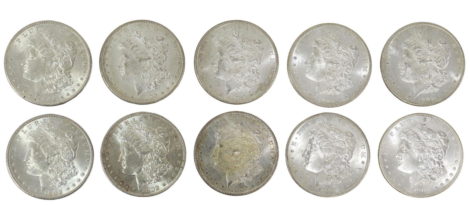 10) US 1902 'O' UNCIRCULATED MORGAN SILVER DOLLARS (1 of 2)