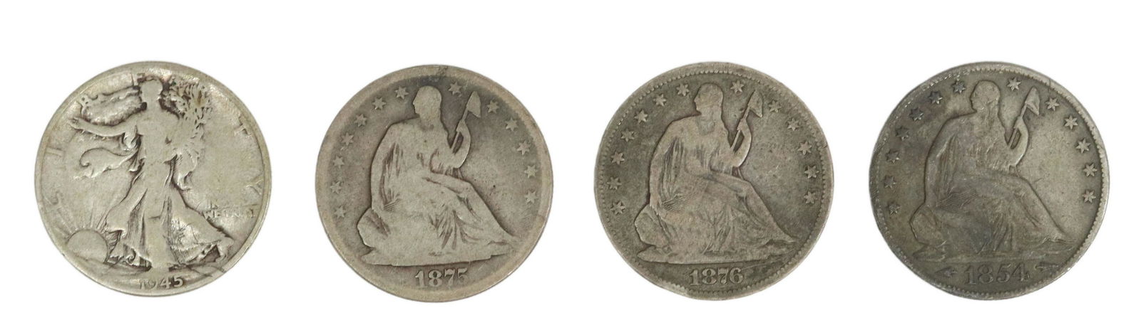 (4) U.S. HALF DOLLARS, 1876CC, 1854'O', 1875'S (1 of 2)
