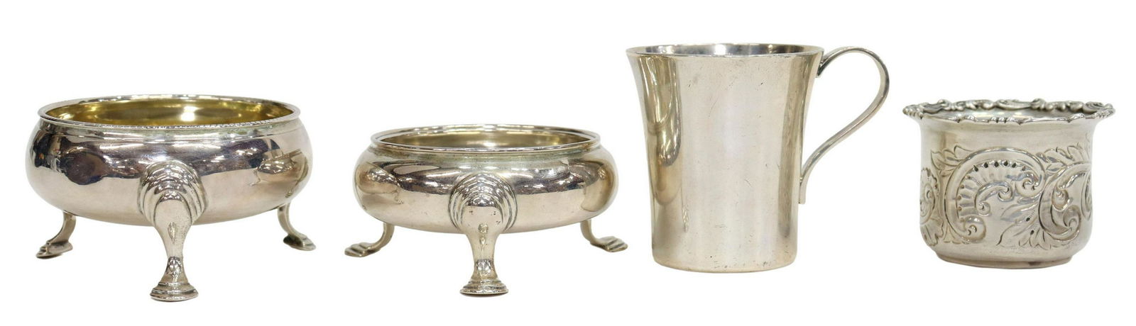 (4) GEORGIAN STERLING SALT CELLARS, TIFFANY CUP (1 of 8)