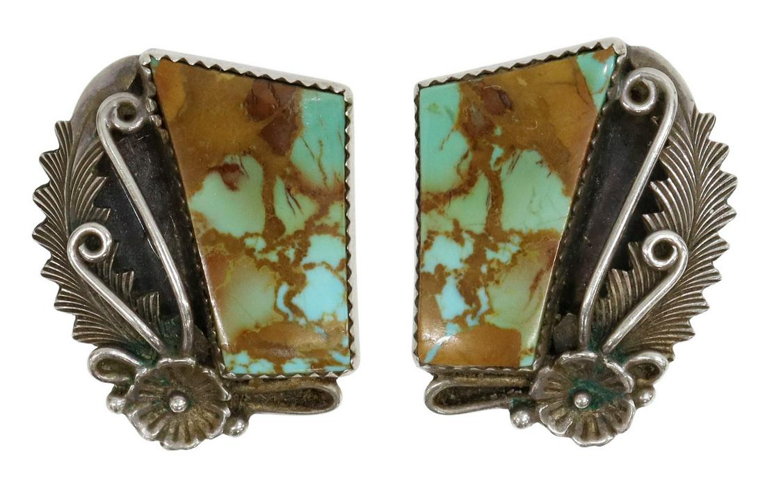 SOUTHWEST SILVER & TURQUOISE CLIP-ON EARRINGS (1 of 2)