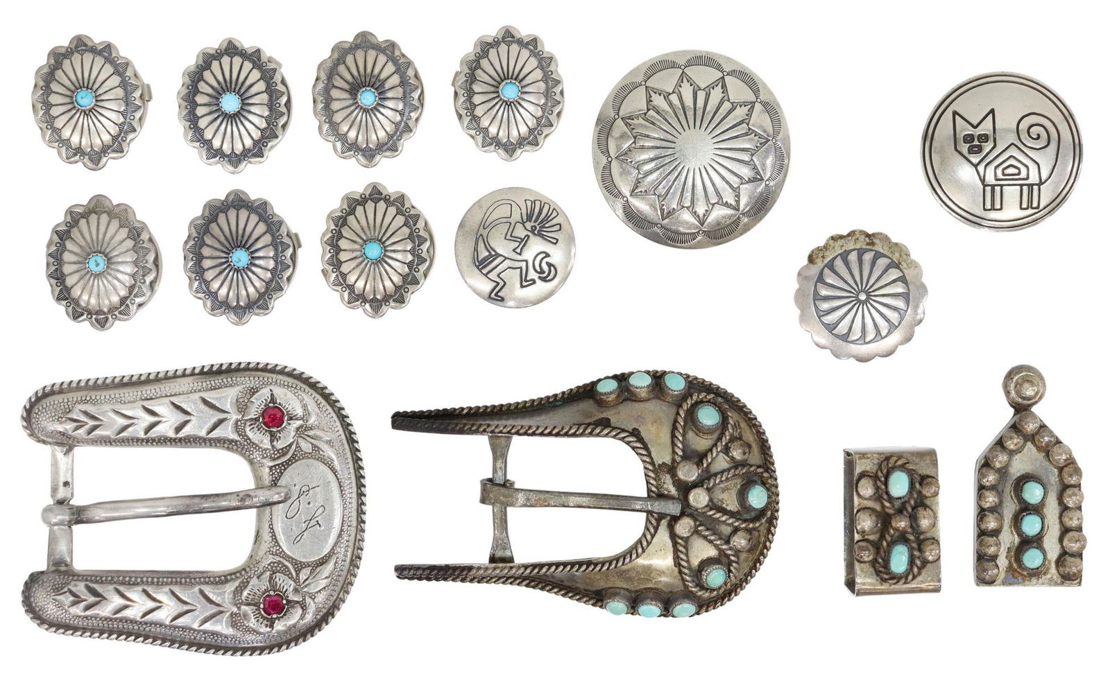 (15) SOUTHWEST SILVER BELT BUCKLES & BUTTON COVERS (1 of 3)