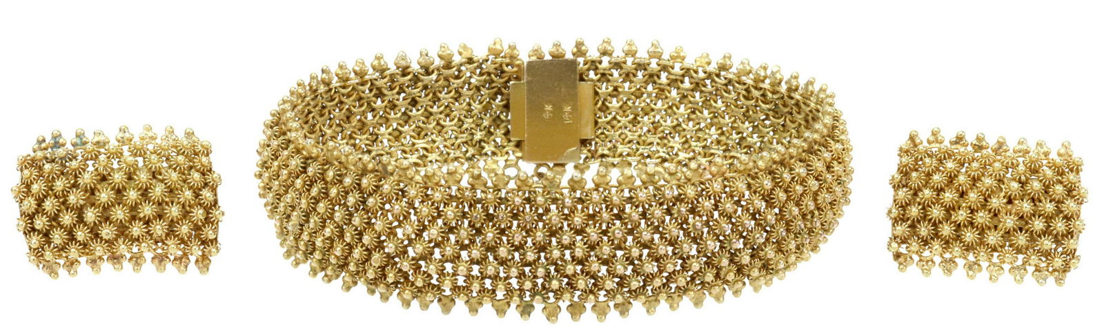 (SET) ESTATE 14KT GOLD BRACELET & EARRINGS, INDIA (1 of 4)