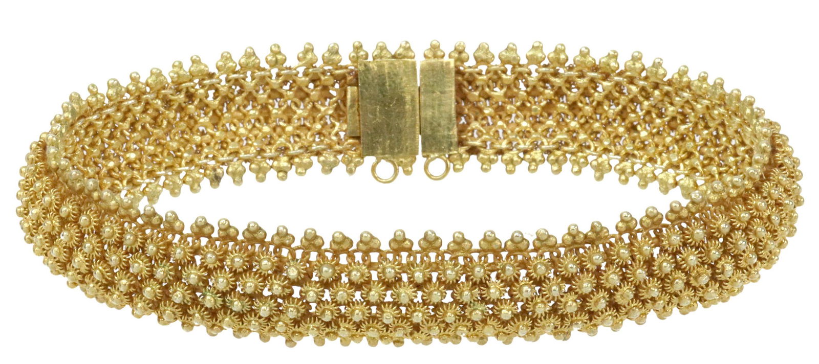 ESTATE 18KT GOLD FLORIFORM MESH BRACELET, INDIA (1 of 4)