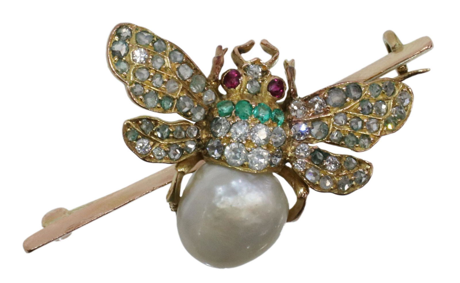 ESTATE DIAMOND, RUBY, EMERALD & PEARL BEE BROOCH (1 of 2)