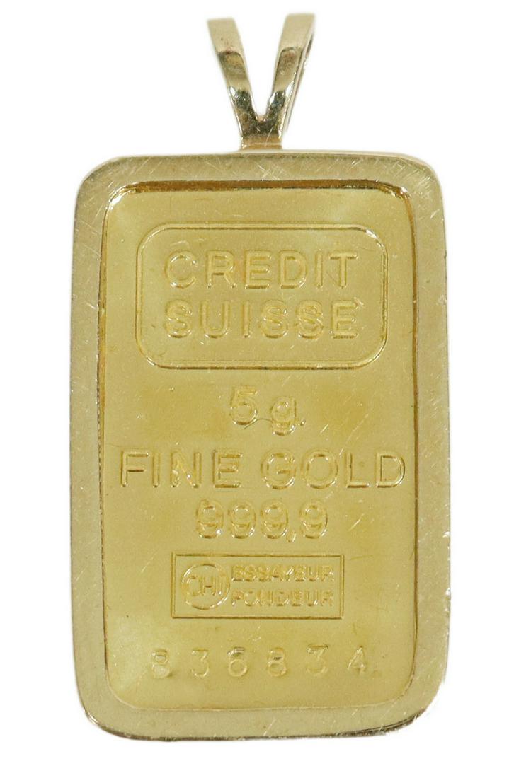 CREDIT SUISSE FIVE-GRAM .999 FINE GOLD BAR PENDANT (1 of 2)