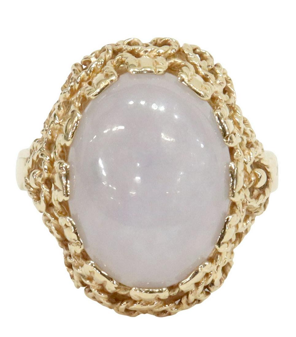 ESTATE 14KT YELLOW GOLD JADE CABOCHON RING (1 of 6)