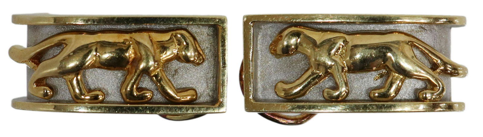 (PAIR) TWO-TONE 14KT GOLD PANTHER HUGGIE EARRINGS (1 of 3)