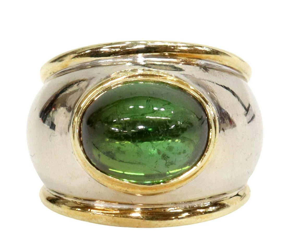 ESTATE 14KT GOLD GREEN TOURMALINE CABOCHON RING (1 of 4)
