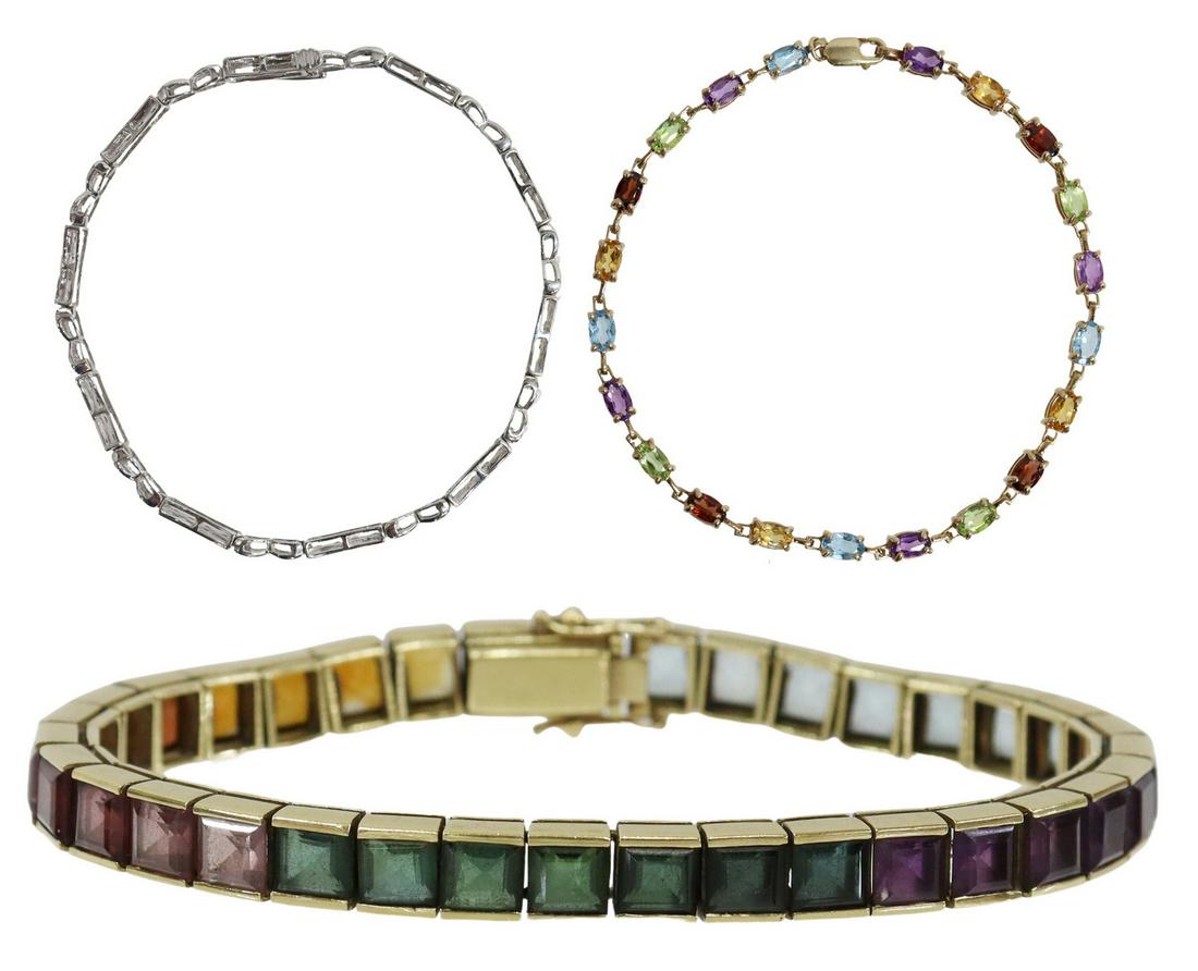 (3) ESTATE 10KT & 18KT GOLD GEM-SET LINK BRACELETS (1 of 9)