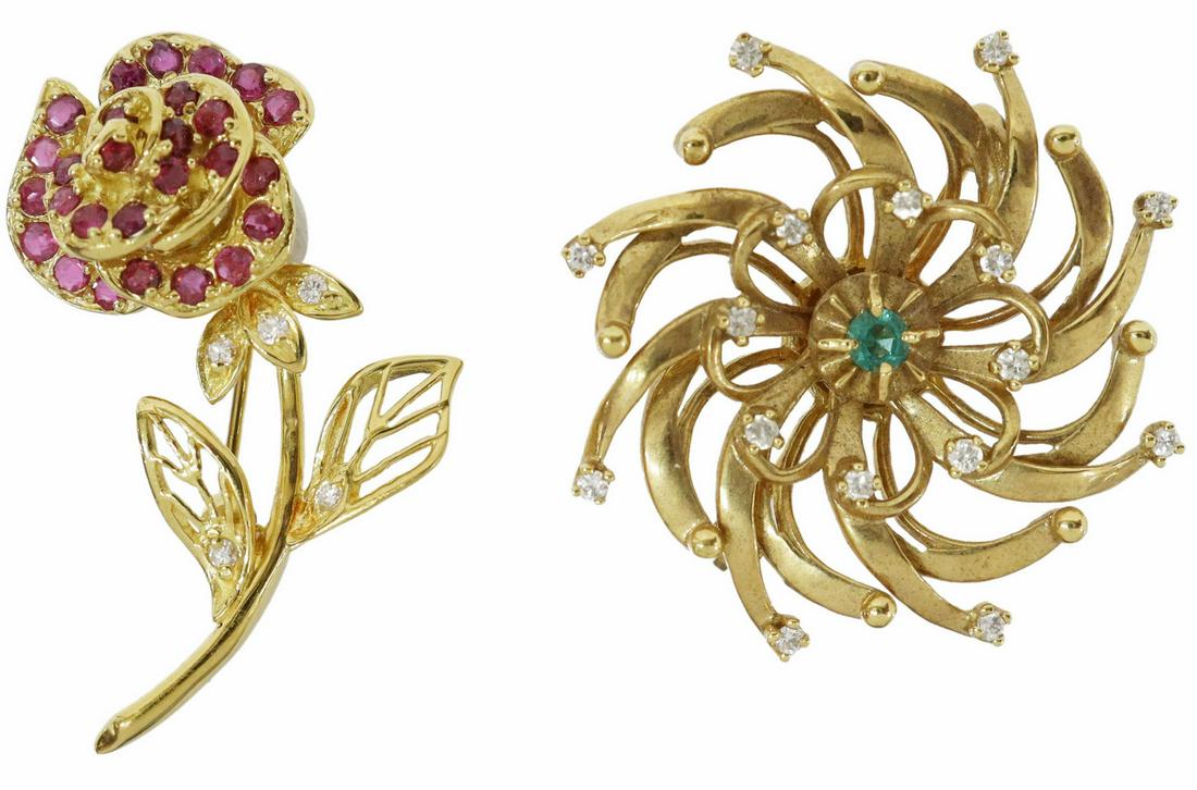 2) ESTATE 18KT GOLD GEMSET BROOCHES, FRANKLIN MINT (1 of 4)